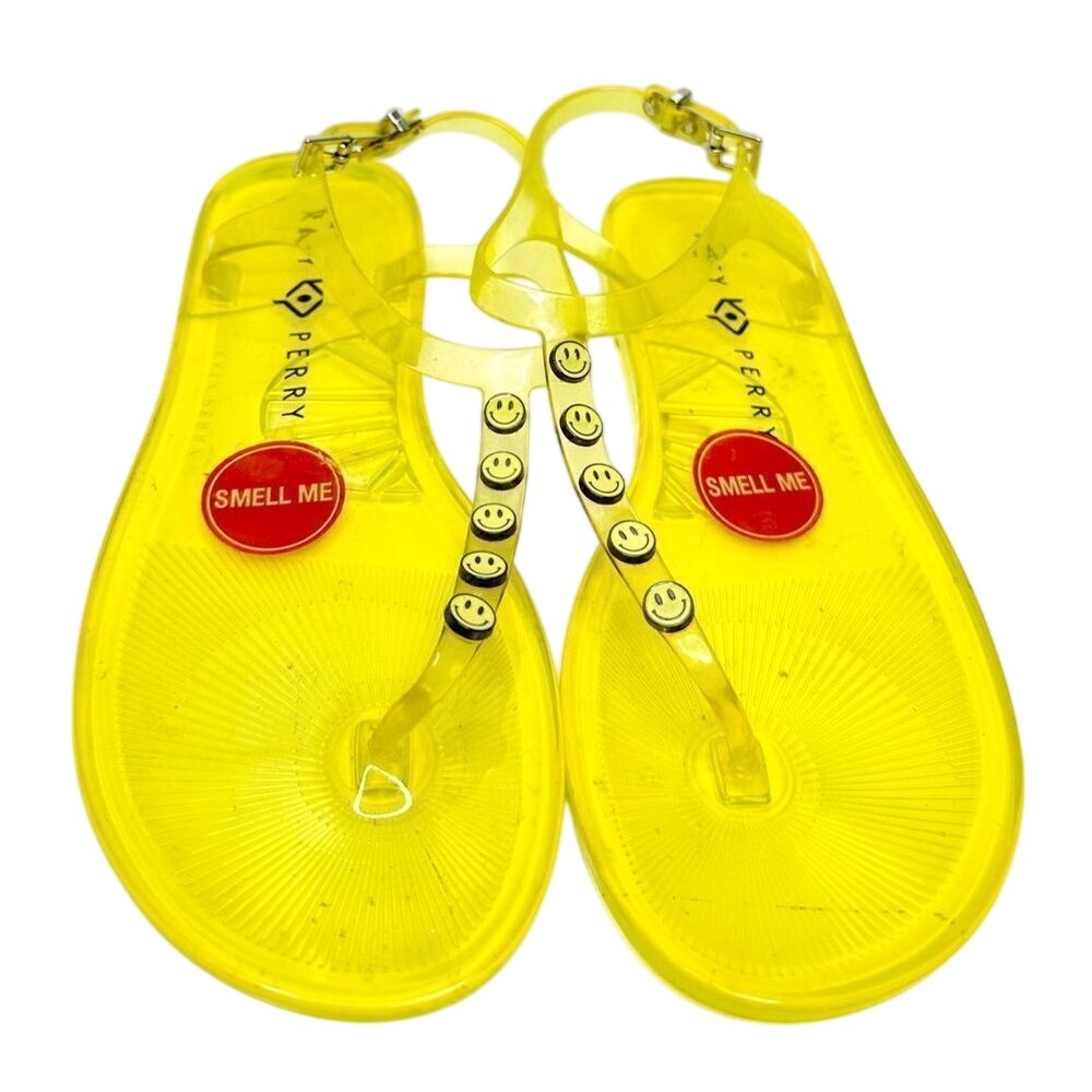 Katy Perry Sandals Womens Size 6 Yellow‎ Jelly Shoes Smiley Face